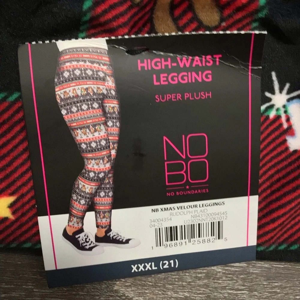No Boundaries High Waist Legging Velour Christmas Rudolph Plaid XXXL 21 NWT
